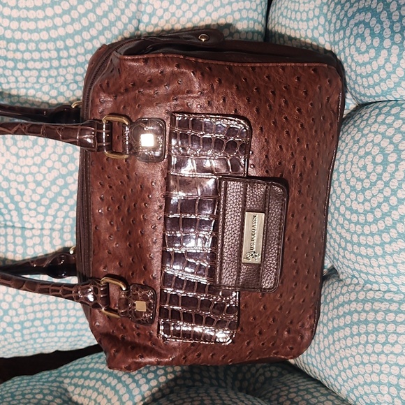 Brown Crocodile US Polo Embossed Leather Handbag - Picture 2 of 12